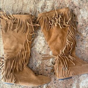 Sam Edelman Fringe Suede Tan Boots Size 8